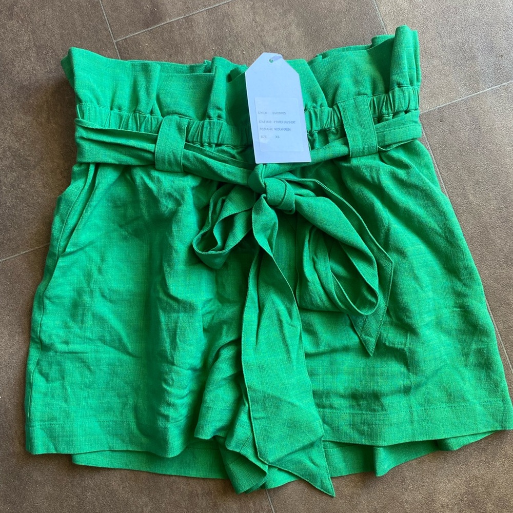 High-Waist Green Paperbag Tie Shorts